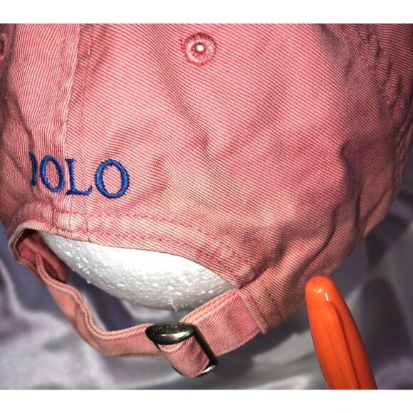 Polo Ralph Lauren Hat Cap Adjustable Strap Salmon Pink Blue Pony Baseball - Picture 8 of 8